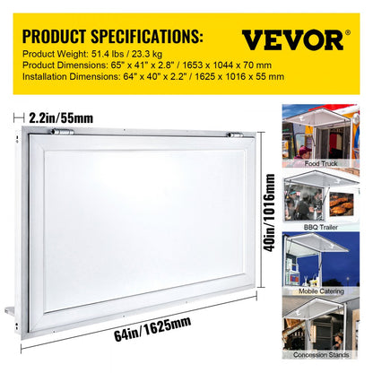 010384209555 - Durable 64" x 40" Aluminum Concession Window for Food Stands