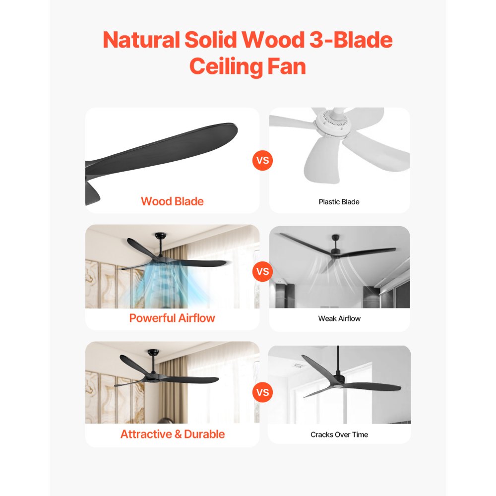 FR25048NL-72"MBK - 72" Solid Wood Ceiling Fan with Remote Control