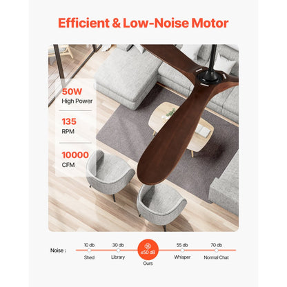 FR25048NL-72"DB - 72" Stylish Wood Blade Ceiling Fan with Remote Control