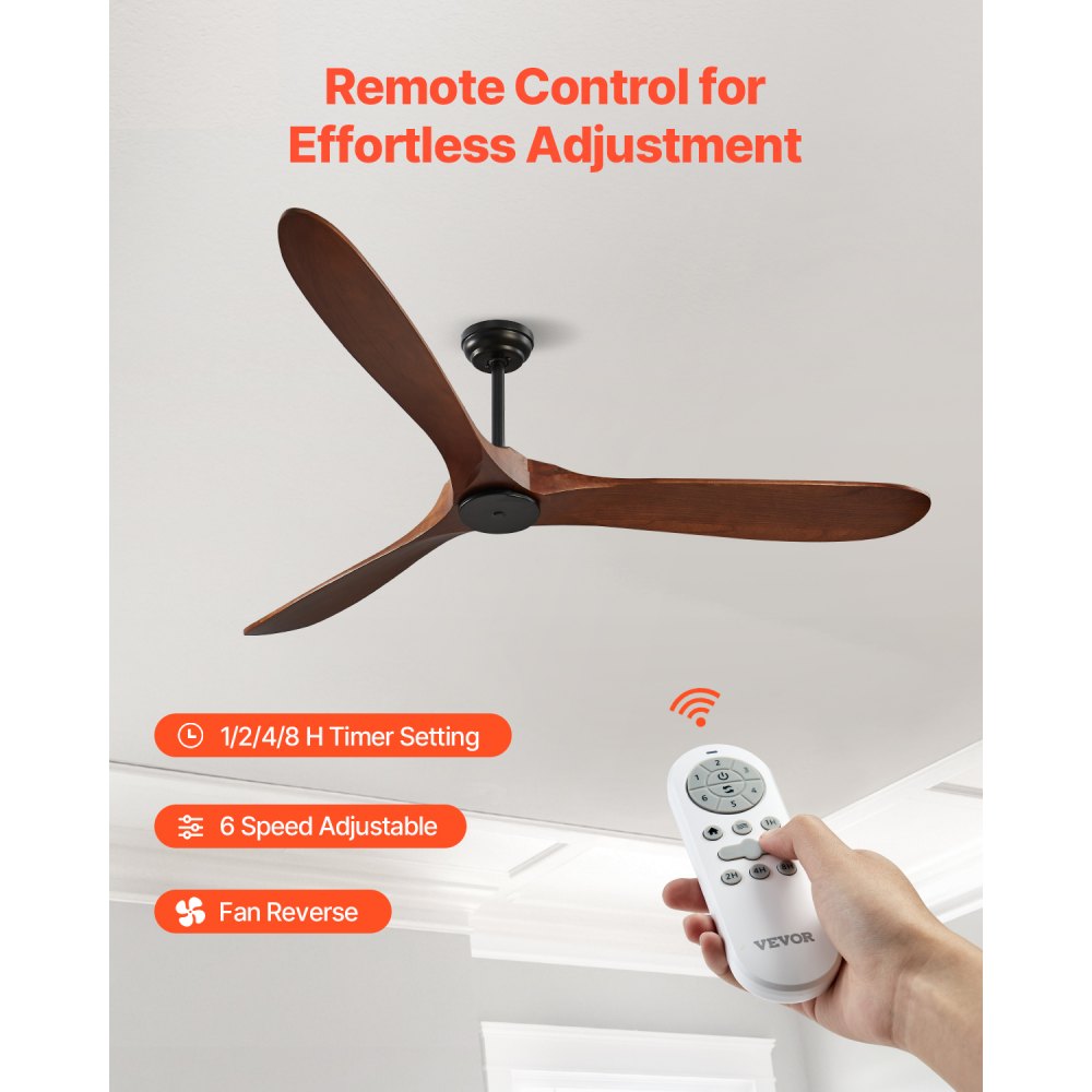 FR25048NL-72"DB - 72" Stylish Wood Blade Ceiling Fan with Remote Control