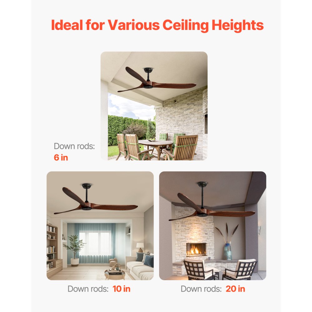 FR25048NL-72"DB - 72" Stylish Wood Blade Ceiling Fan with Remote Control
