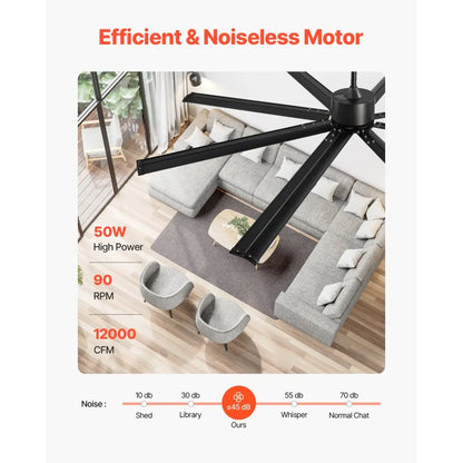 FR25049NL-84"MBK - 84" Quiet Ceiling Fan with Reversible DC Motor