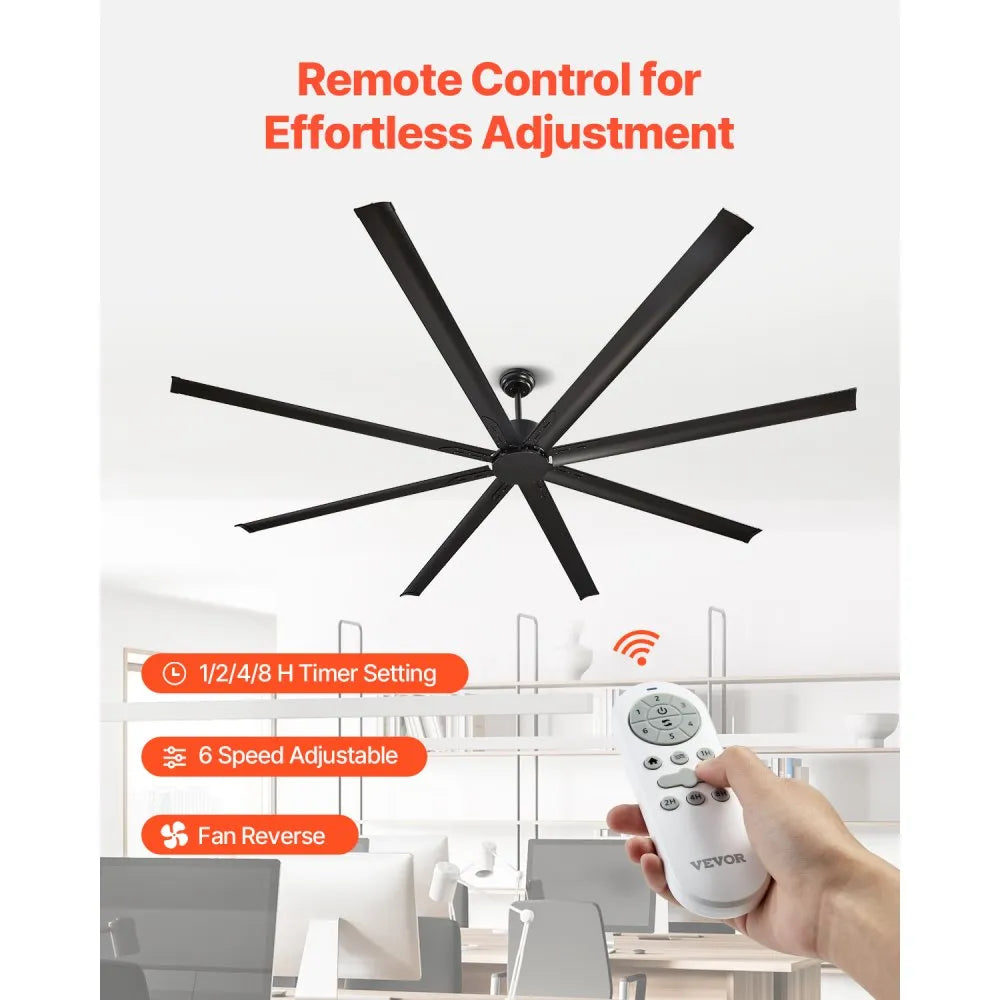 FR25049NL-96"MBK - 96" Aluminum Ceiling Fan with Remote & Reversible Motor