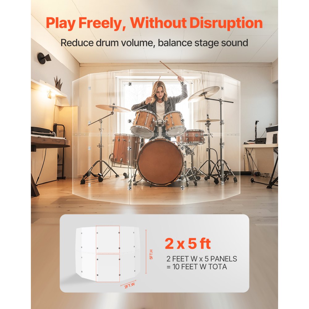 OK-24017 - 5 ft Tall Acrylic Drum Shield with 5 Panels