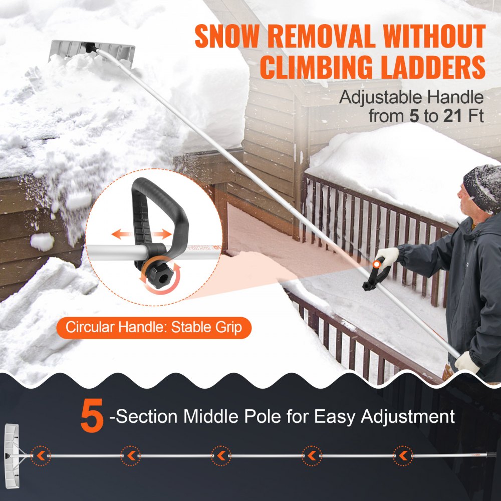 CY-SF03 - 25" VEVOR Snow Rake with 5-21ft Adjustable Handle