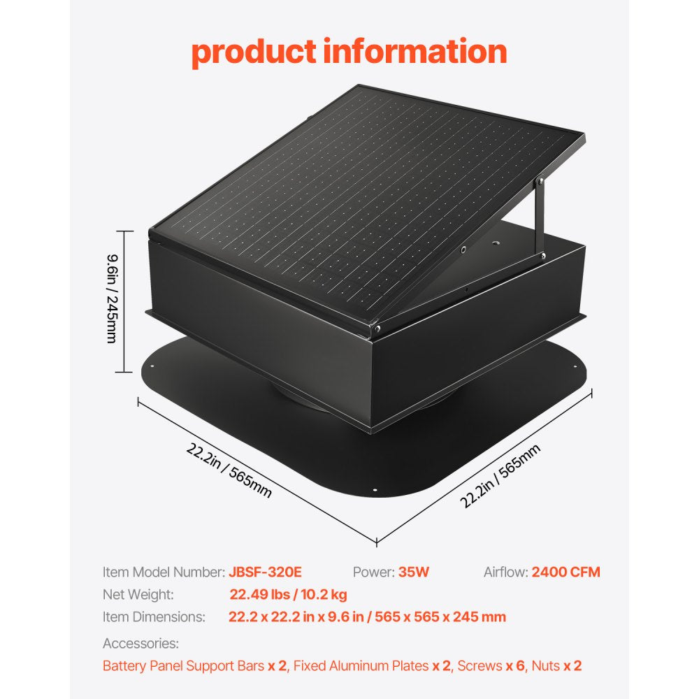 JBSF-320E - Energy-Efficient 35W Solar Roof Attic Exhaust Fan, 3000 CFM