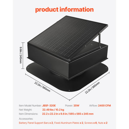 JBSF-320E - Energy-Efficient 35W Solar Roof Attic Exhaust Fan, 3000 CFM