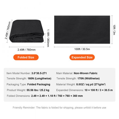 3.0*30.5-271 - Heavy-Duty 8OZ VEVOR Geotextile Fabric for Erosion Control & Weed Prevention