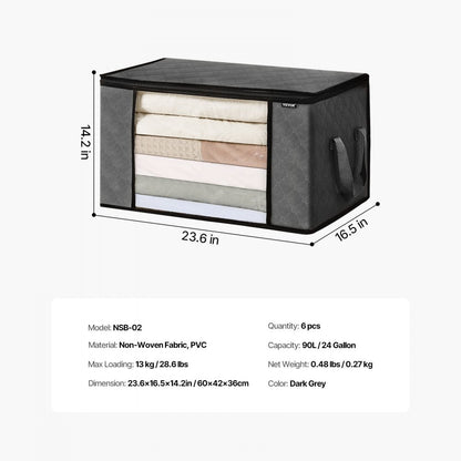 NSB-02 - 6 Extra-Large Storage Bags with Transparent Window & Handles