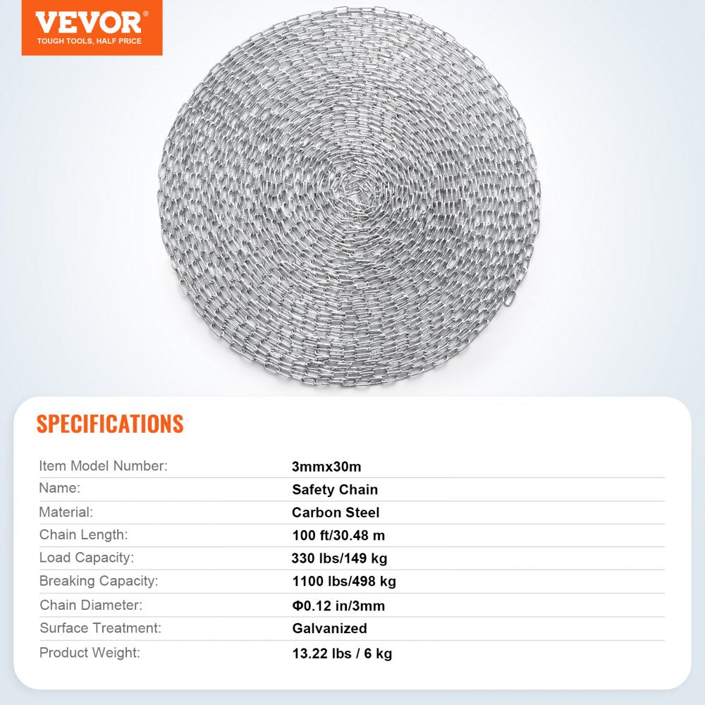 3mmX30M - Heavy-Duty Zinc Plated Carbon Steel Chain for Secure Lifting