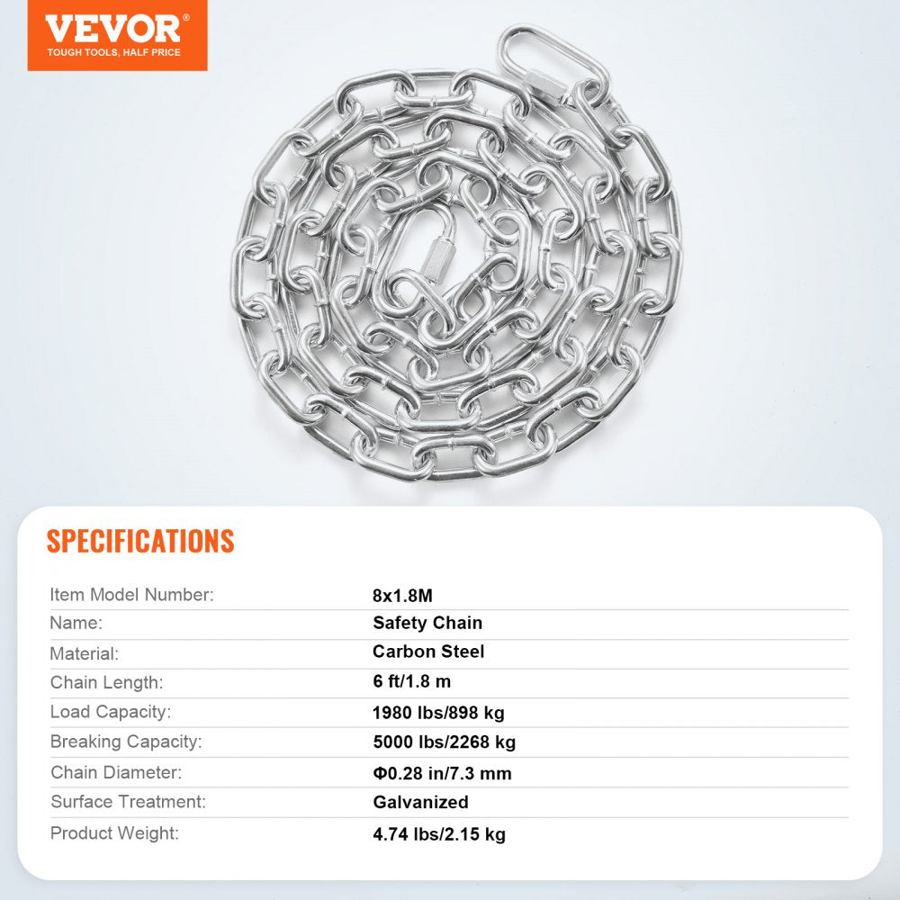 8x1.8M Heavy-Duty Zinc-Plated Coil Chain for Secure Lifting and Towing