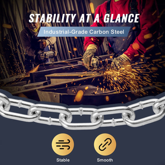 8mmX28M - Durable VEVOR Zinc-Plated Coil Chain for Heavy-Duty Tasks