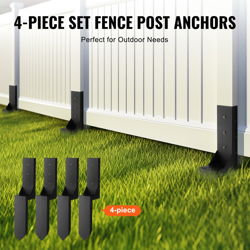WGB-3.7-24-4 - Durable 3.5in Steel Fence Post Anchors, 4 Pack