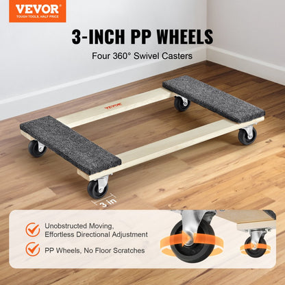 SC01 - Heavy-Duty 1000 lbs Furniture Dolly with 4 x 3" Swivel Casters
