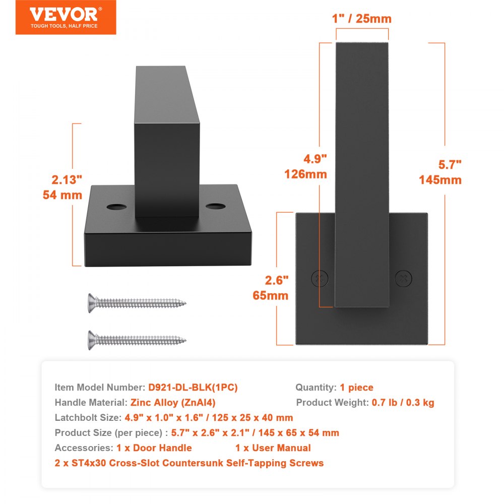 D921-DL-BLK(1PC) - Modern Square Dummy Door Lever for Closets & Cabinets
