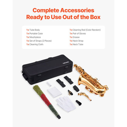 JAS-201 - E Flat Alto Saxophone Kit for Beginners with Case and Accessories