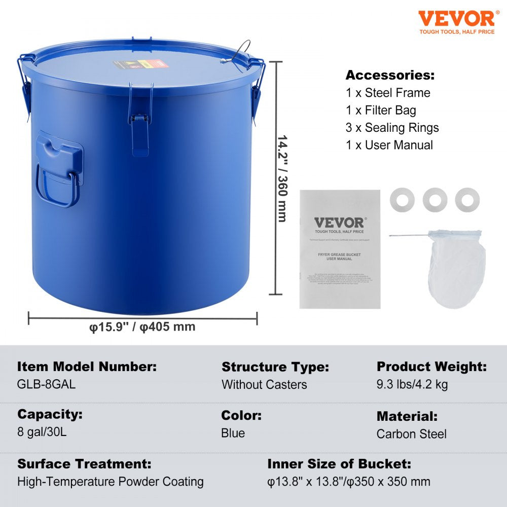GLB-8GAL - 8-Gallon VEVOR Fryer Grease Bucket for Efficient Oil Filtration
