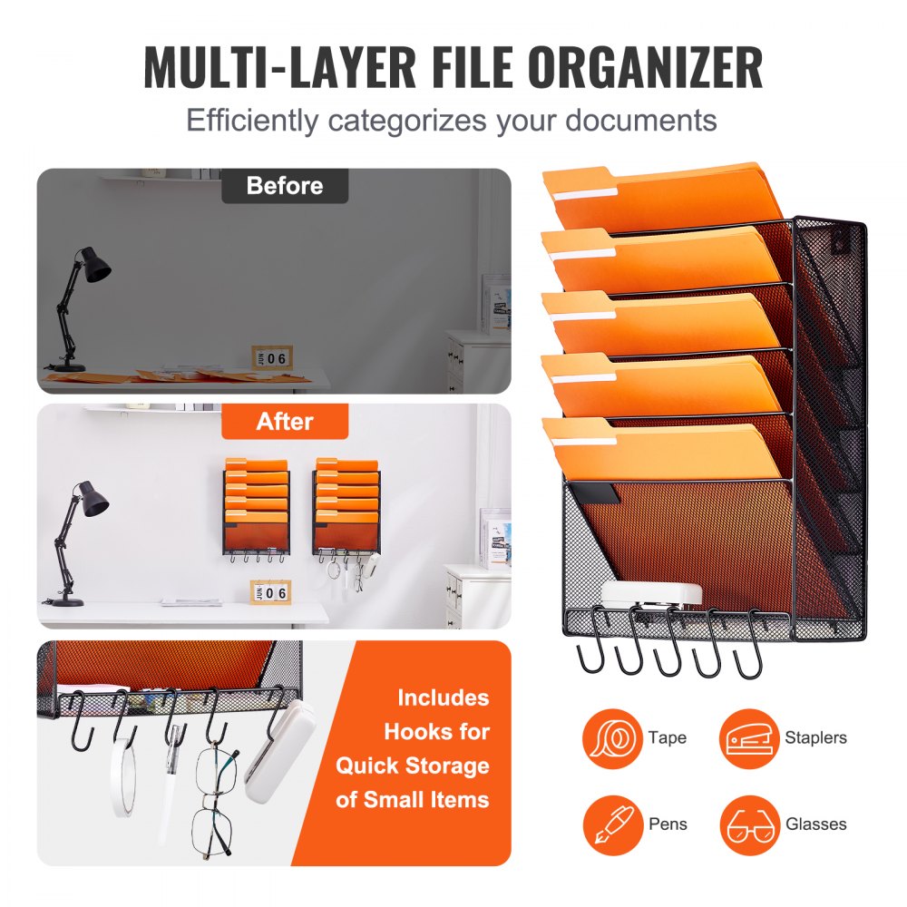 JLW018 - Space-Saving Mesh Wall File Organizer with 6 Pockets