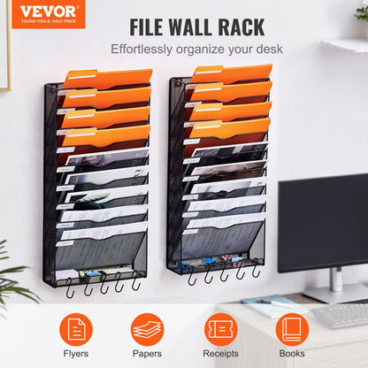 JLW019 - Durable Metal Wall File Organizer with 10 Pockets