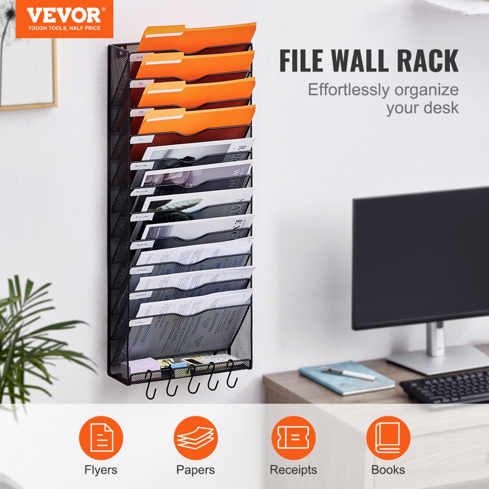 JLW020 - Durable Wall-Mounted File Organizer with 12 Pockets