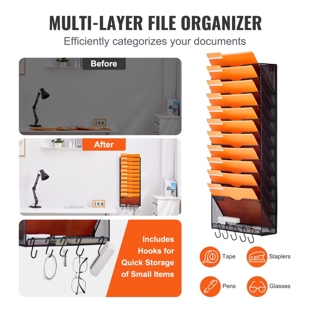 JLW020 - Durable Wall-Mounted File Organizer with 12 Pockets