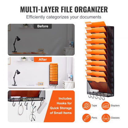 JLW020 - Durable Wall-Mounted File Organizer with 12 Pockets