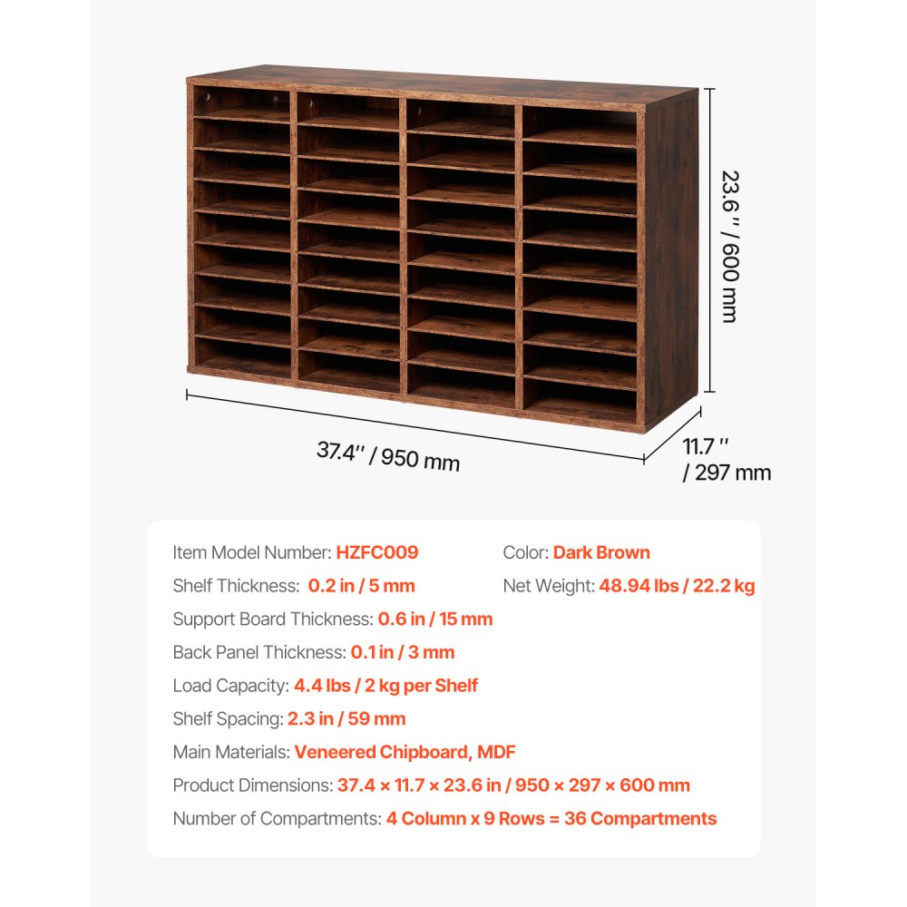HZFC009 - 36-Compartment P2 Particle Board Literature Organizer