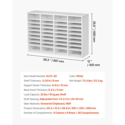 KLFC-20 - VEVOR 36-Compartment Organizer with Adjustable Shelves, 39.3" x 12" x 26.8"