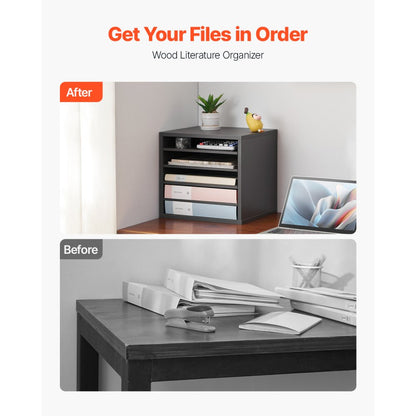 KLFC-16 - 5-Compartment Grey Literature Organizer for Workspace Decluttering