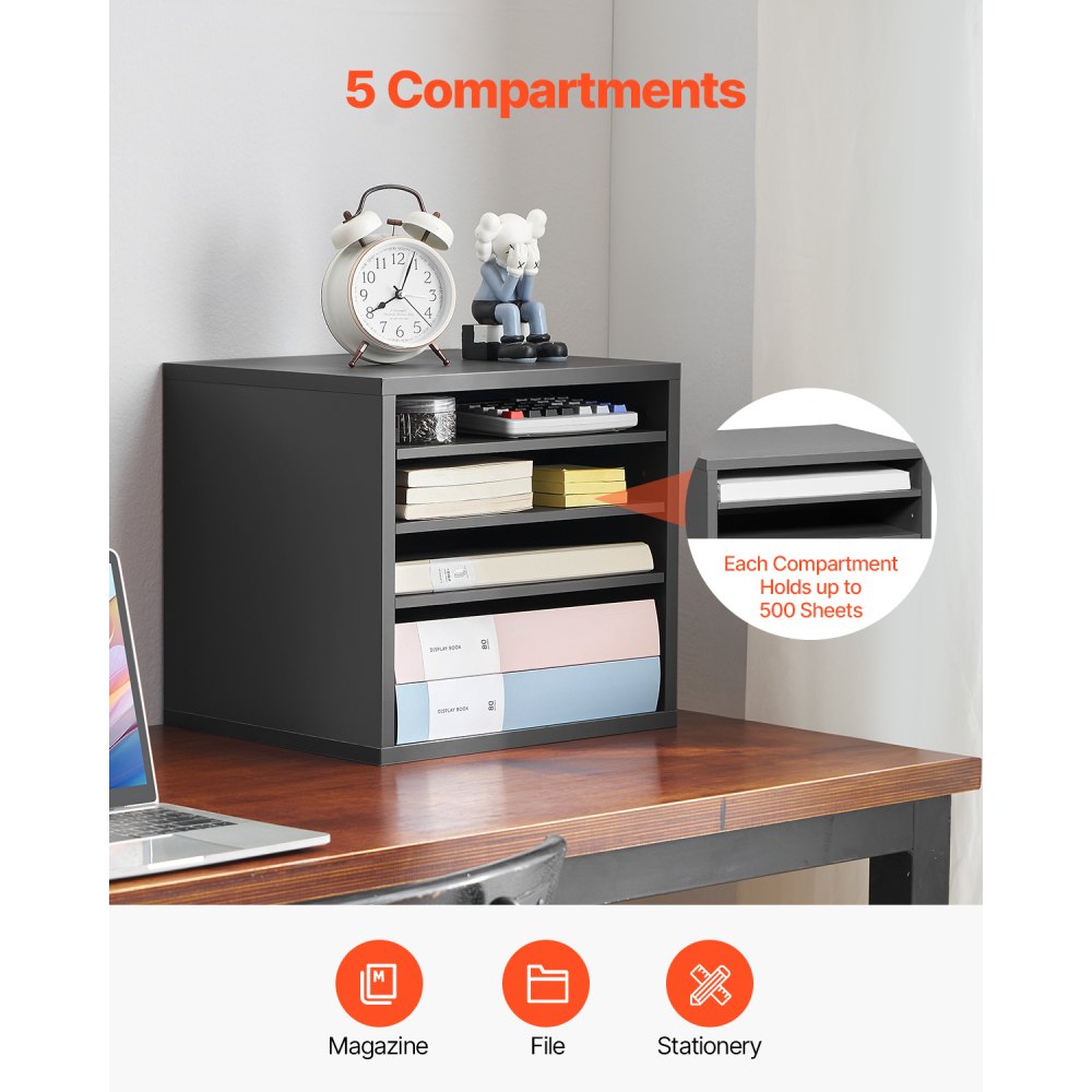 KLFC-16 - 5-Compartment Grey Literature Organizer for Workspace Decluttering