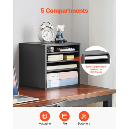KLFC-16 - 5-Compartment Grey Literature Organizer for Workspace Decluttering
