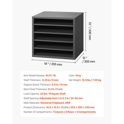 KLFC-16 - 5-Compartment Grey Literature Organizer for Workspace Decluttering