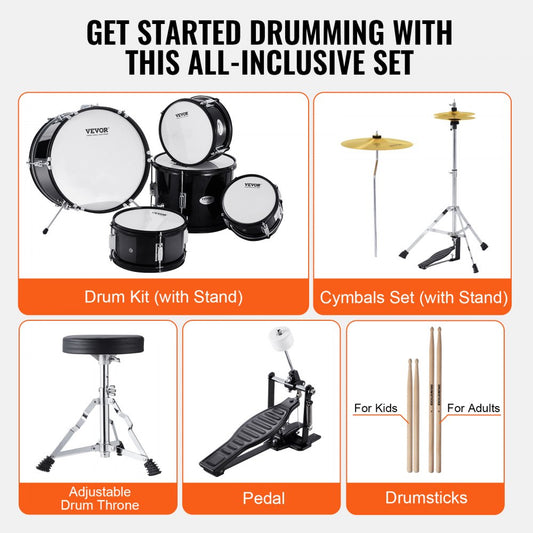 SH-002-BK - VEVOR 5-Piece Kids Drum Set with 16" Bass Drum