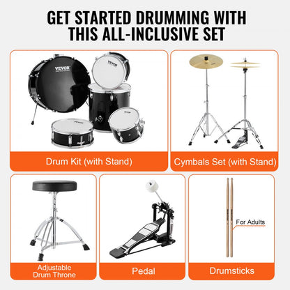 SH-003-BK - Complete 5-Piece Drum Set with 22" Bass and Accessories