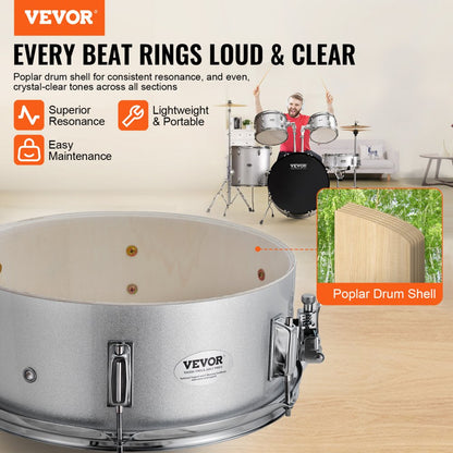 SH-003-SY - VEVOR 5-Piece Beginner Drum Set, 22" Bass, Silver Finish