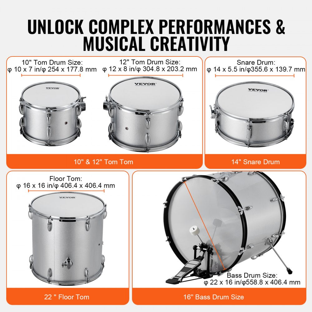 SH-003-SY - VEVOR 5-Piece Beginner Drum Set, 22" Bass, Silver Finish