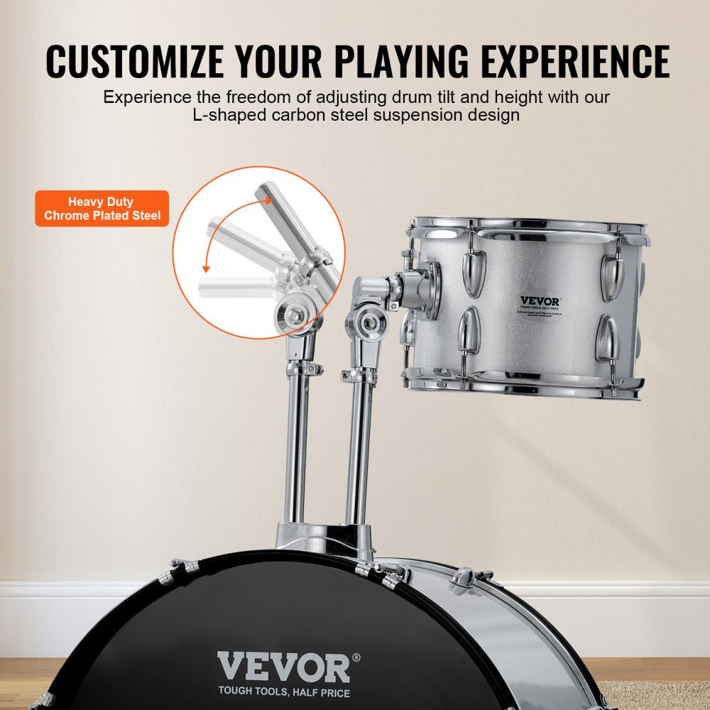 SH-003-SY - VEVOR 5-Piece Beginner Drum Set, 22" Bass, Silver Finish