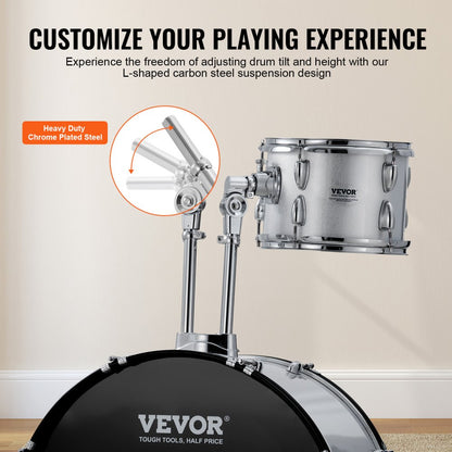 SH-003-SY - VEVOR 5-Piece Beginner Drum Set, 22" Bass, Silver Finish