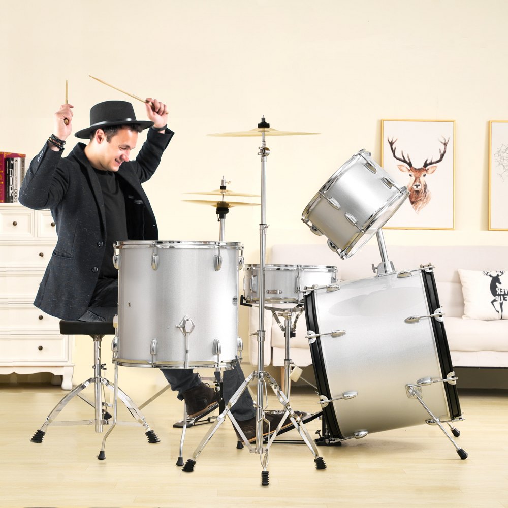 SH-003-SY - VEVOR 5-Piece Beginner Drum Set, 22" Bass, Silver Finish