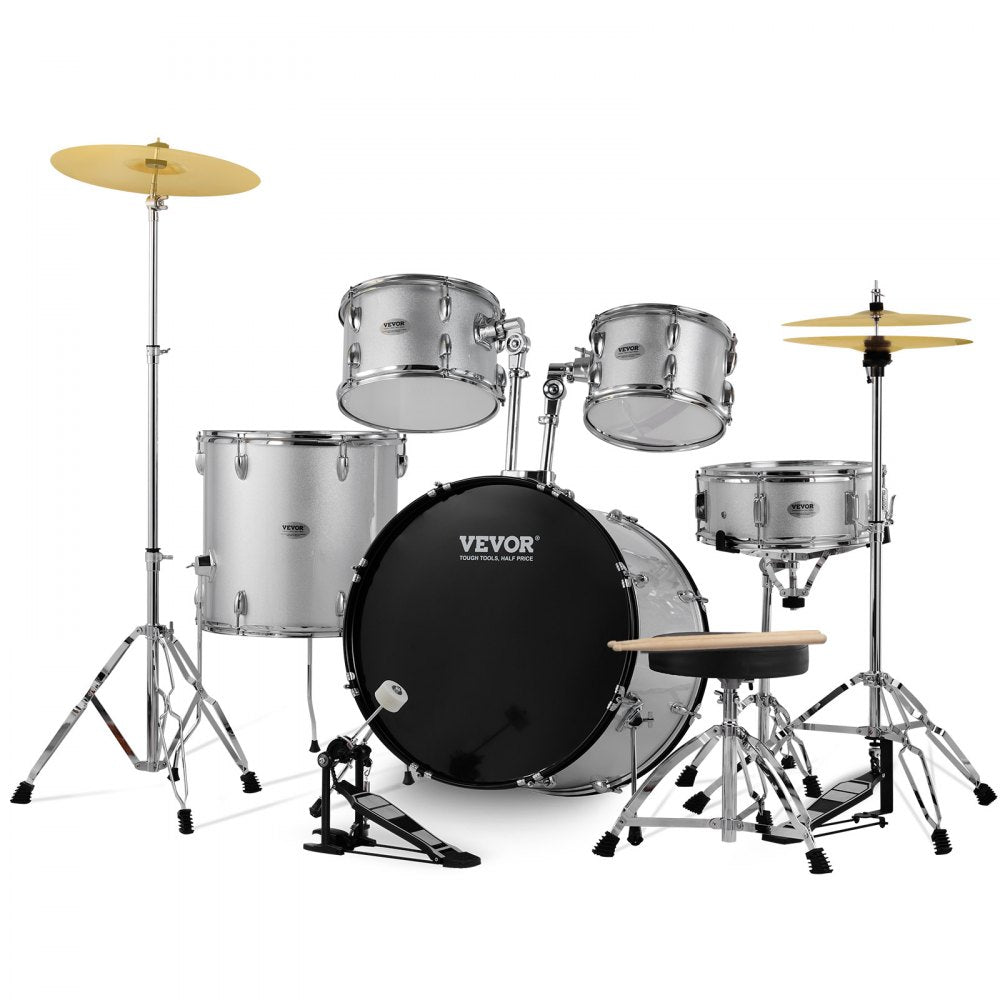 SH-003-SY - VEVOR 5-Piece Beginner Drum Set, 22" Bass, Silver Finish