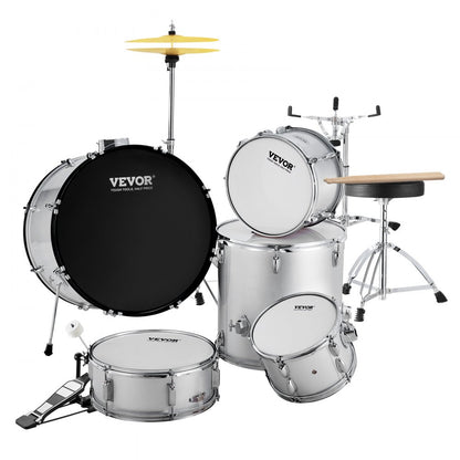 SH-003-SY - VEVOR 5-Piece Beginner Drum Set, 22" Bass, Silver Finish