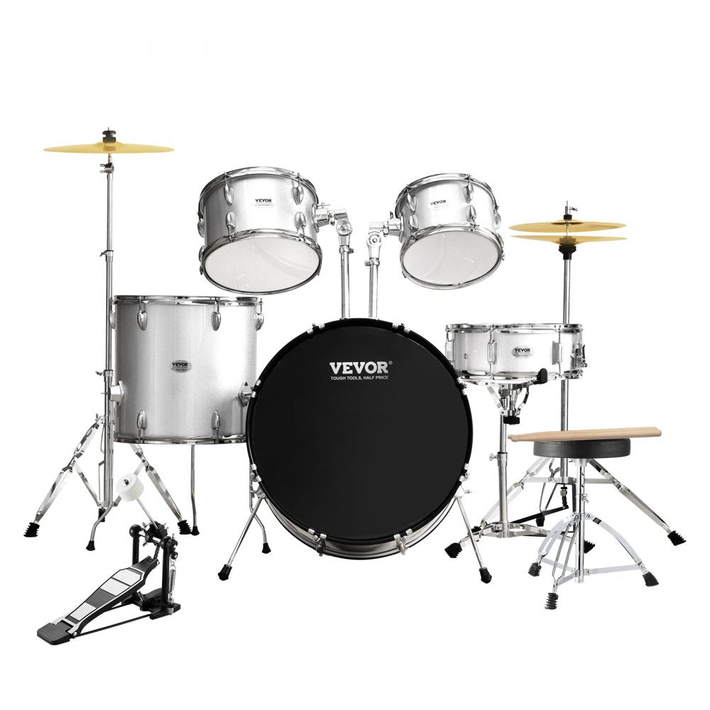 SH-003-SY - VEVOR 5-Piece Beginner Drum Set, 22" Bass, Silver Finish