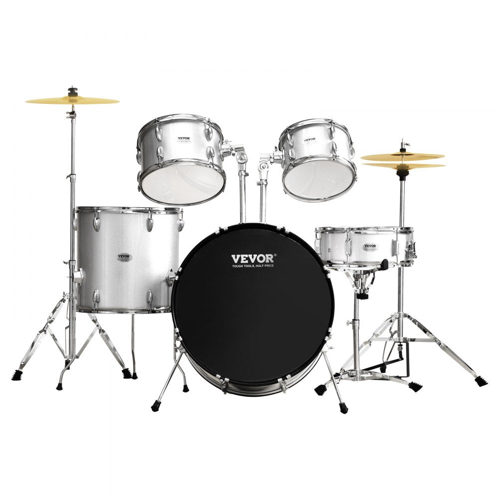 SH-003-SY - VEVOR 5-Piece Beginner Drum Set, 22" Bass, Silver Finish