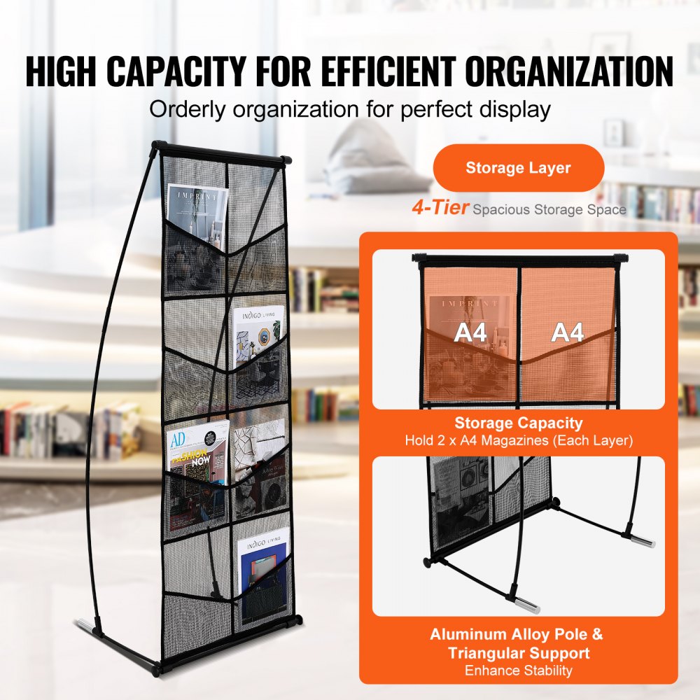ZG-WSZLJ - Durable 4-Tier Aluminum Brochure Stand for Versatile Use