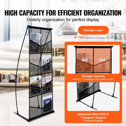 ZG-WSZLJ - Durable 4-Tier Aluminum Brochure Stand for Versatile Use