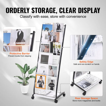 HS-Z18 - 6-Tier Acrylic Brochure Display Rack with Adjustable Dividers