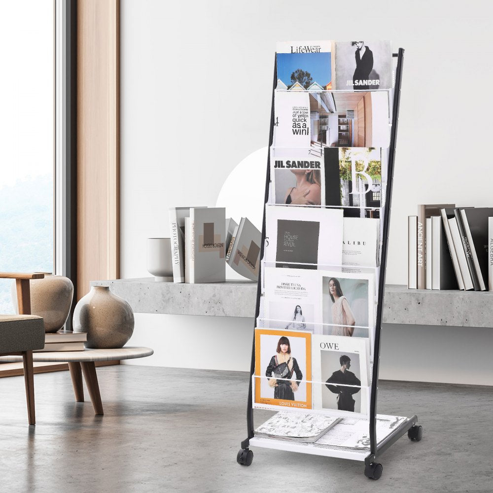 HS-Z18 - 6-Tier Acrylic Brochure Display Rack with Adjustable Dividers
