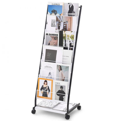 HS-Z18 - 6-Tier Acrylic Brochure Display Rack with Adjustable Dividers