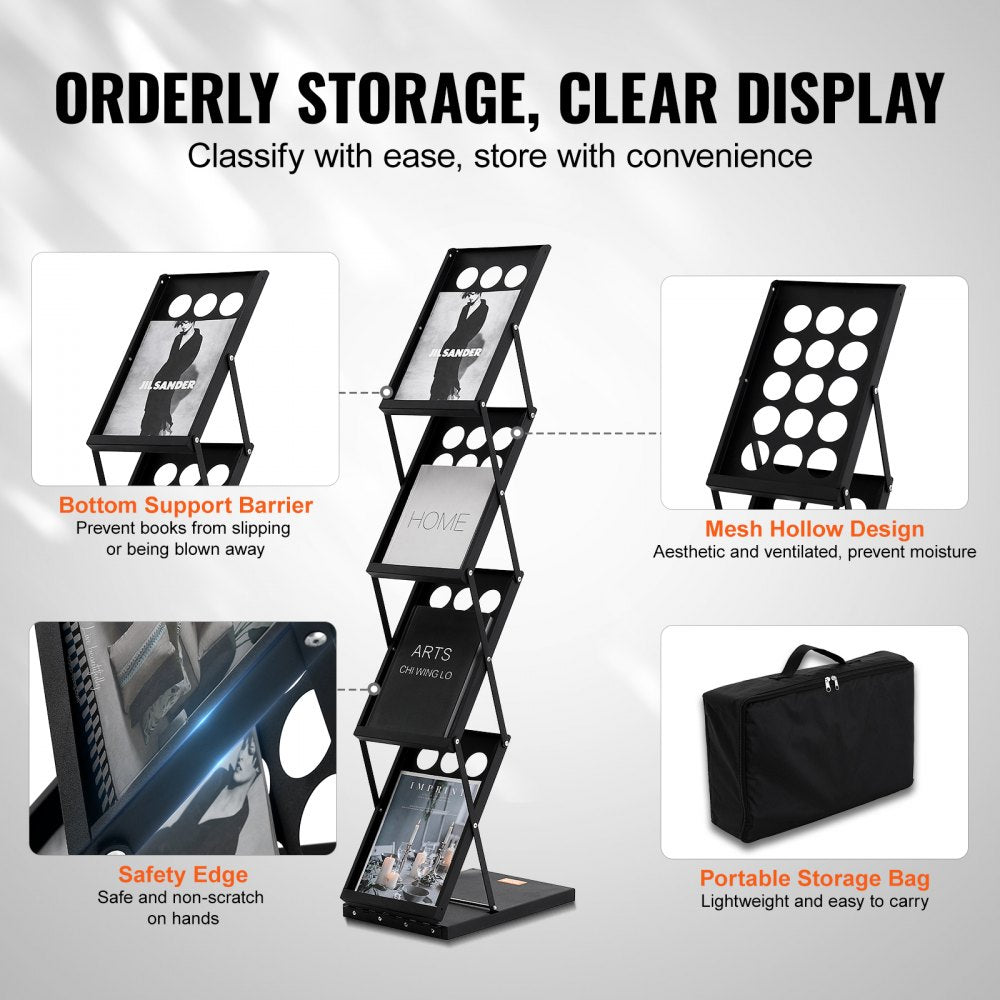 ZG-TSZLJ - Durable 4-Tier Foldable Magazine Display Rack with Stability