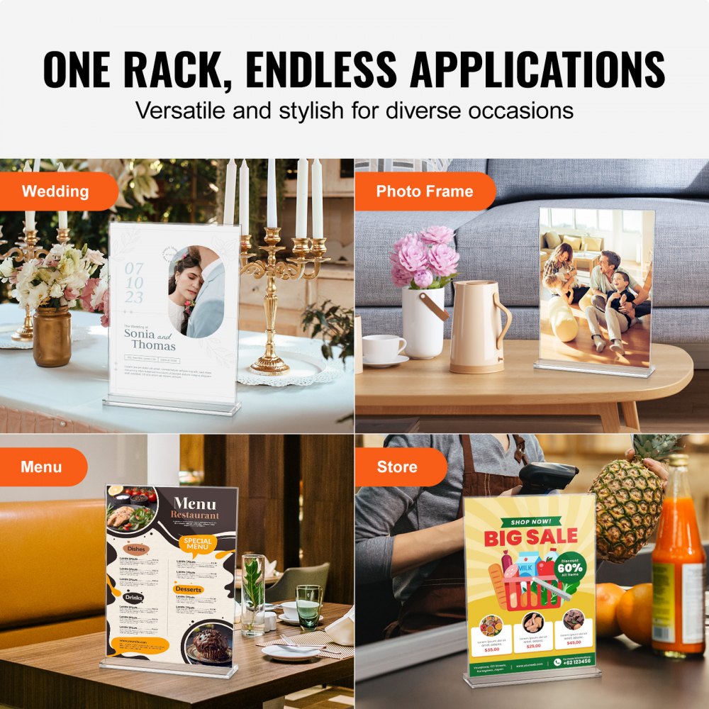 8706 - 8.5x11 Acrylic Sign Holder, Pack of 6, Double-Sided Display